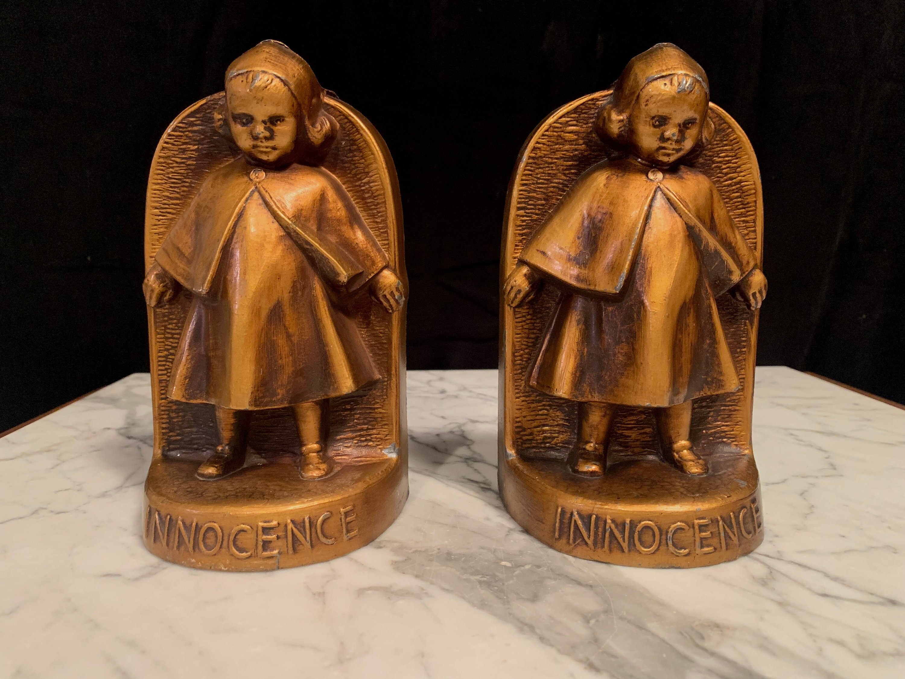 Vintage | Cast Metal | Dutch Girl | Young Girl | Child | ‘Innocence’ | Bookends | Art Statues | Home Decor | by L.D.B. Bloch Co NYC