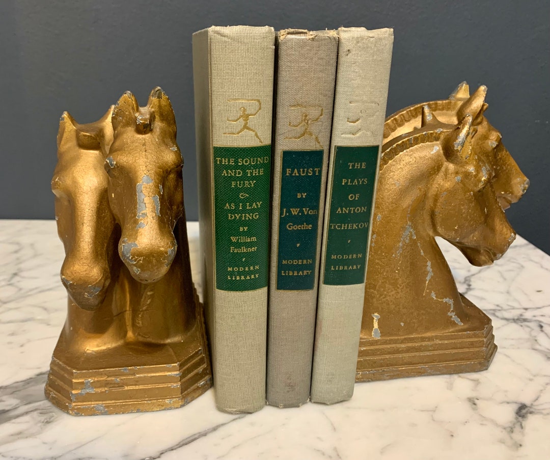 Vintage | Art Deco | Cast Pot Metal | Gold | Twin Bust | Trojan Horse ...