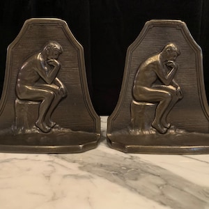 Antique 1920s | Art Deco | Bronze | Auguste Rodin ‘The Thinker’ | Bookends by the Connecticut Foundry