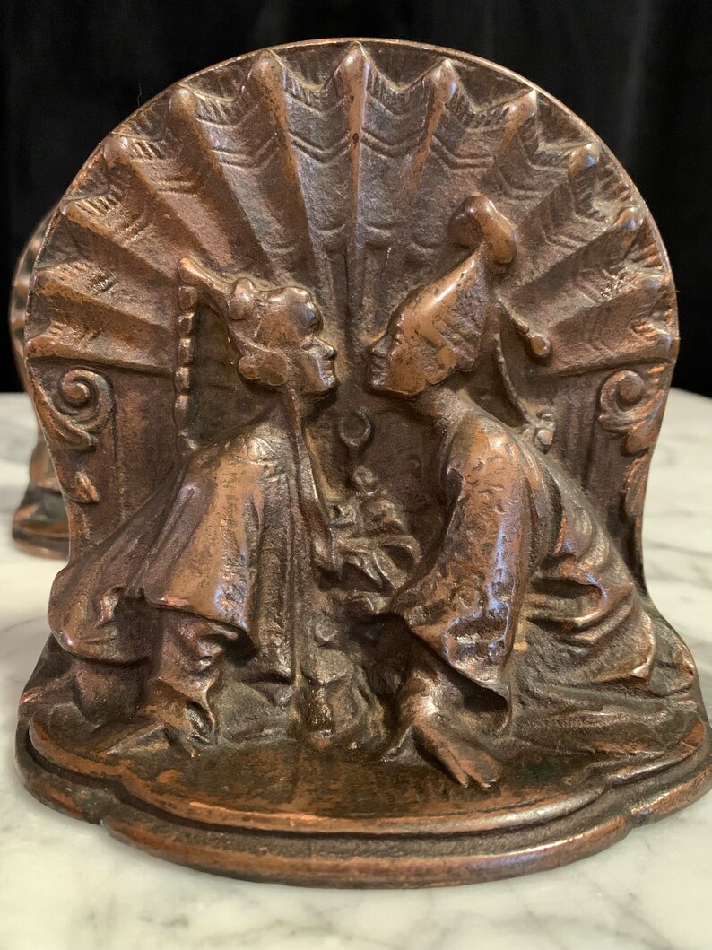 Antique 1920s | Cast Iron / Bronze Bookends | Siam Kissing Couple ...