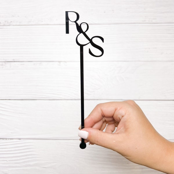 CUSTOM Initial Stir Sticks | Black, White, Clear, Gold, Acrylic | Wedding Drink Stirrer | Engagement Party Decor | Wedding Stir Stick