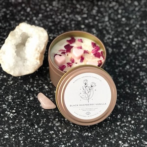 Black Raspberry Vanilla|Hand Poured Coconut Soy Wax Candle Tin|6ozCandle|Mindful|Valentine|Rose Gold Tin|Scented Candle|Valentine&#39;s Day Gift