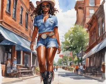 Black girl cowgirl art|  Melanin girl culture | Black Cowgirl png   Printable Black Art | Coastal Cowgirl |  Digital Download |Cowboy Carter