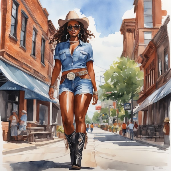 Black girl cowgirl art|  Melanin girl culture | Black Cowgirl png   Printable Black Art | Coastal Cowgirl |  Digital Download |