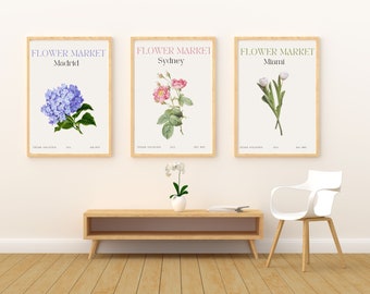 Flower Market Print Set Of 3, Gallery Wall Prints Set, Flower Market Poster, 3 Piece Wall Art, Botanical Wall Art, Digital Download