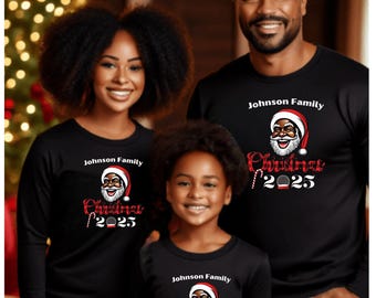 Camisetas negras de Papá Noel, camisetas grupales de Papá Noel, camisetas navideñas a juego, camisetas familiares de Papá Noel, camisetas navideñas a juego, camisetas navideñas familiares