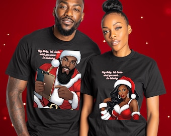 Camisa negra para pareja, pijama negro de Papá Noel, camisetas grupales de Papá Noel, camisetas navideñas a juego, camisa familiar de Papá Noel, camisetas navideñas para pareja