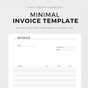 Plantilla de factura simple para pequeñas empresas, factura de cliente moderna, factura de servicio y comercial, carta/A4, PDF rellenable