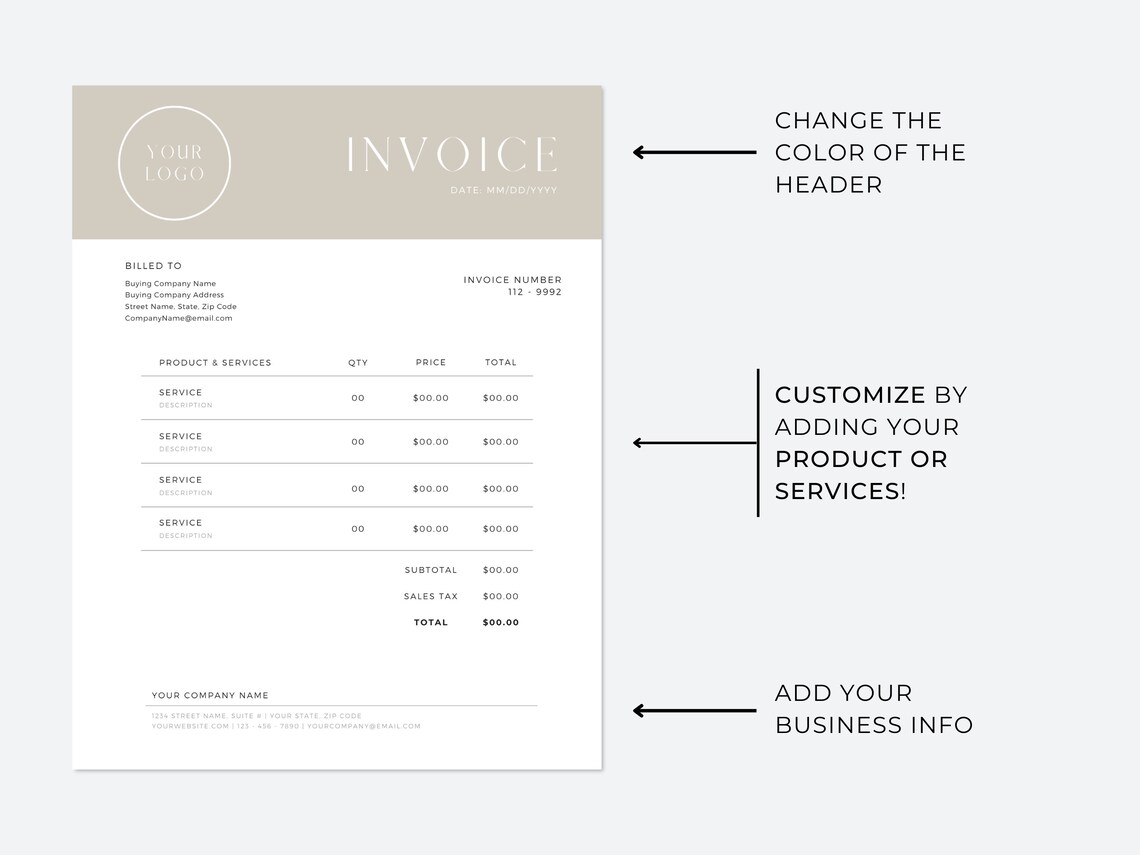 Minimalist Invoice Template Design for Canva, Add Your Own Logo! - Etsy