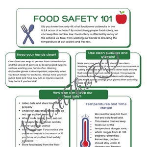 Food Safety Handout for School Foods, School Foods Education Material