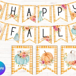 Happy Fall Printable Banner | Editable Banner Template | Printable Fall Decor | Fall Banner | Fall Home Decor | Canva Template