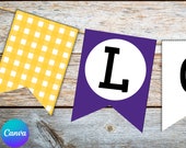 PURPLE, YELLOW, and WHITE Printable Banners, College Football Party Decorations, Printable Banners, Football Team Bunting