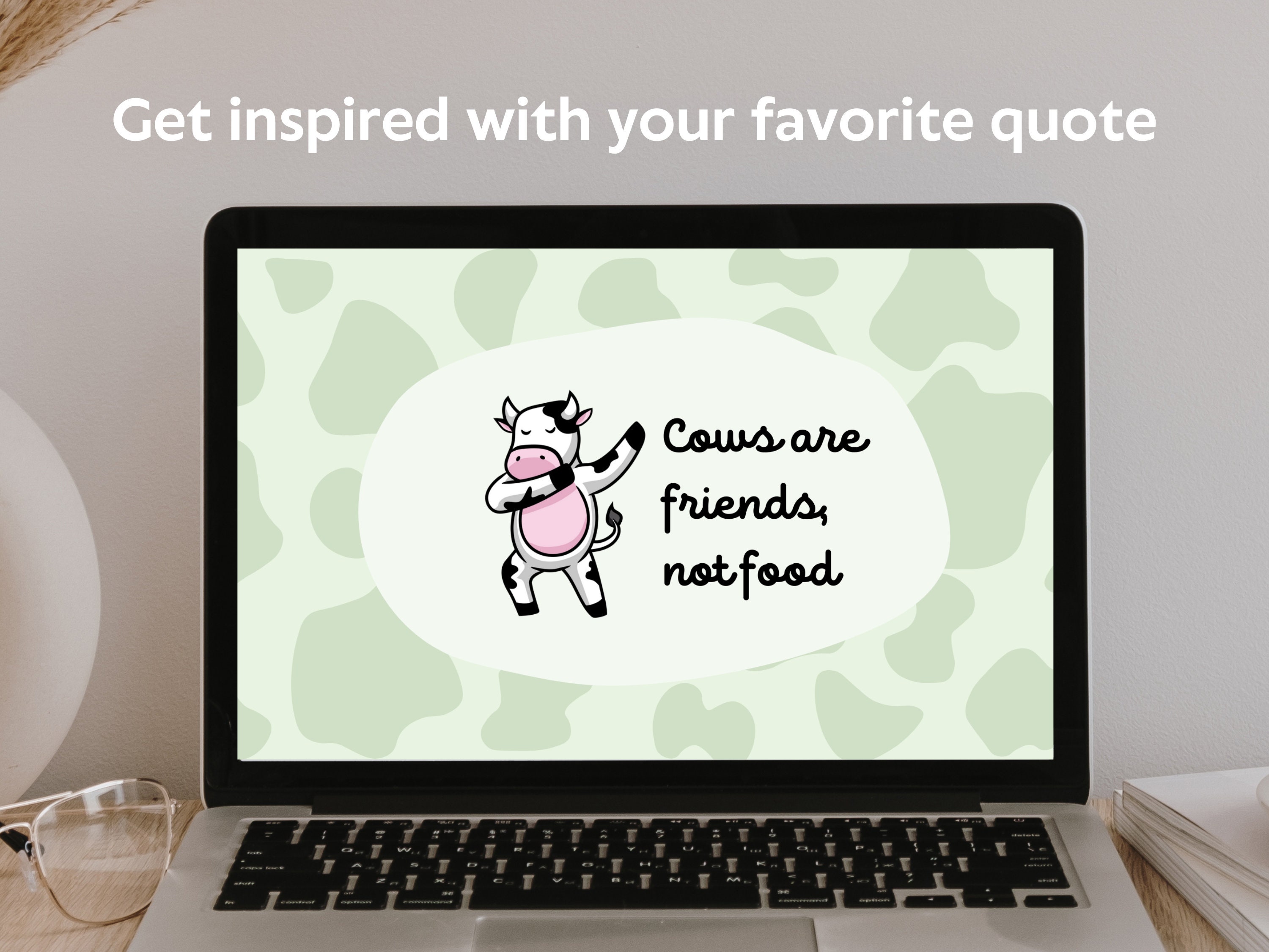 Sage Green Cow Print Wallpaper Desktop Organizer With Custom Aesthetic