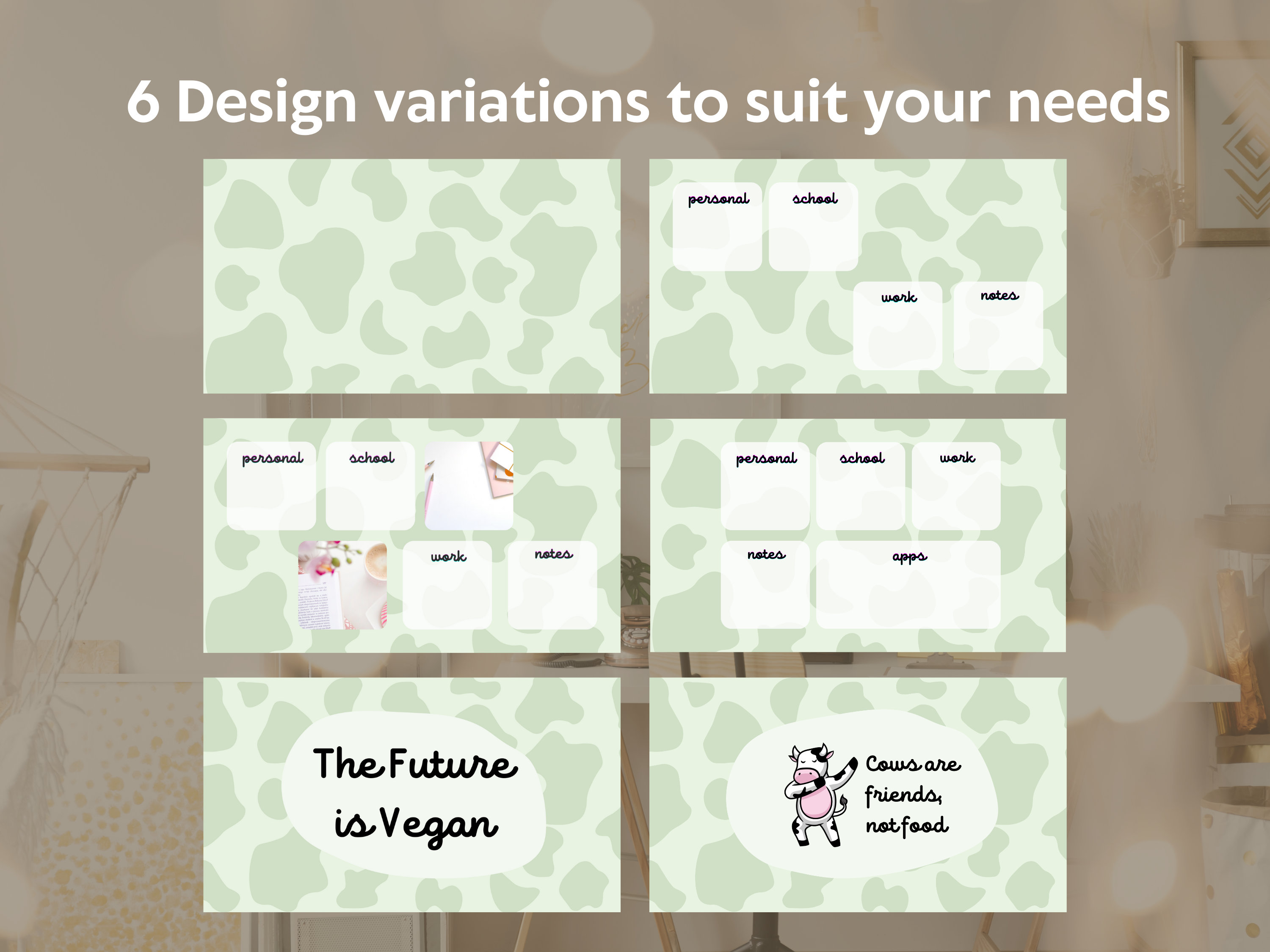Sage Green Cow Print Wallpaper Desktop Organizer With Custom Aesthetic