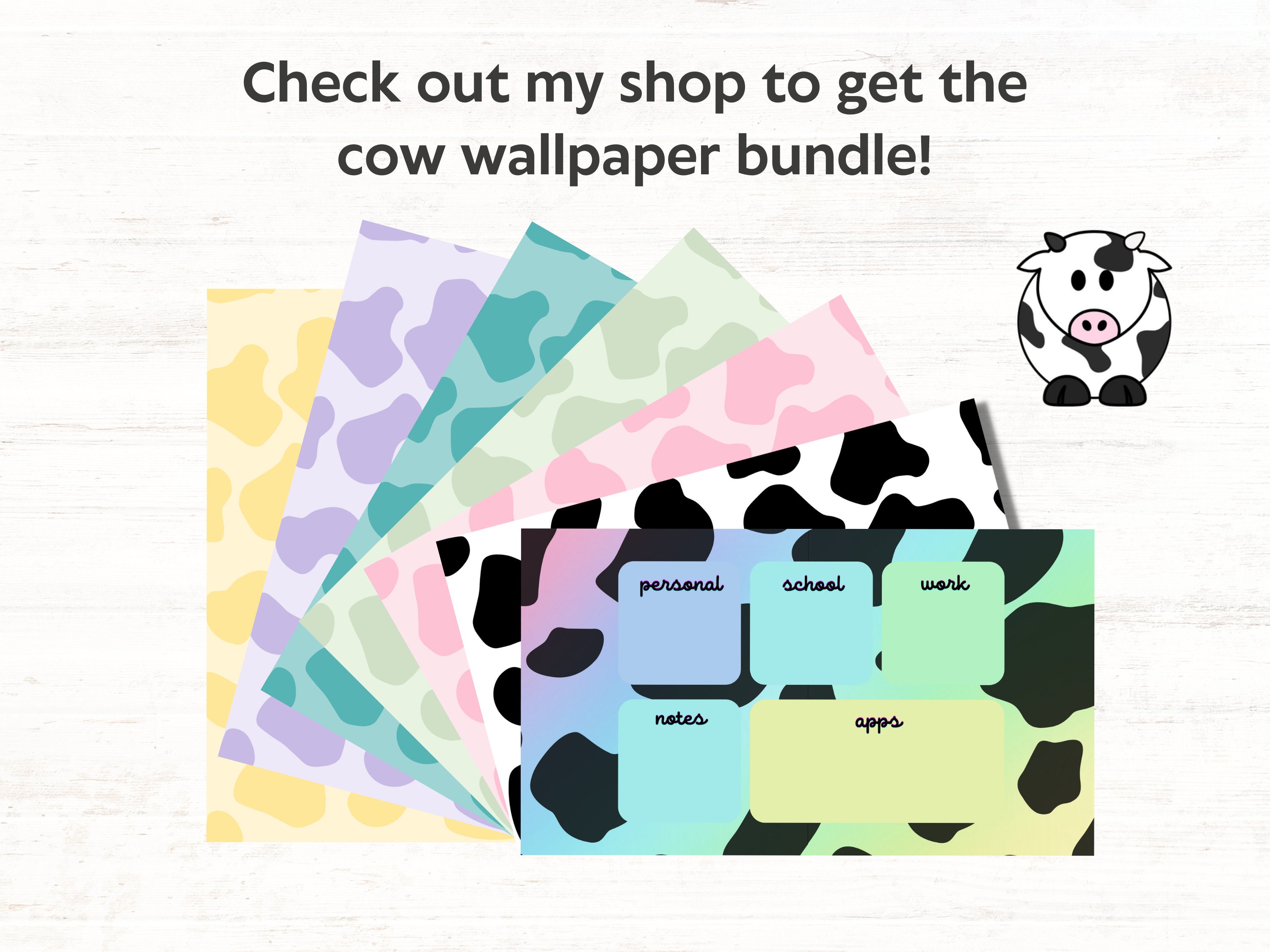 Sage Green Cow Print Wallpaper Desktop Organizer With Custom Etsy