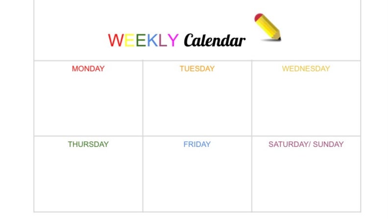 Kid-friendly Printable Weekly Calendar Colorful Planner for - Etsy