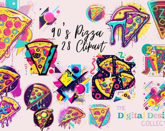 Jaren 90 pizza clipartbundel PNG-bundel, sublimatieontwerpen, T-shirt png-bestand POD