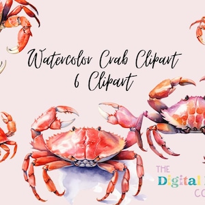 Watercolor Crab Clipart Bundle Ocean Clipart Bundle Instant Download Crafting Materials, Printable Digital Paper PNG