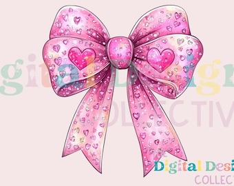 Pink Valentine Coquette Bow Png, Valentines Png, You are loved png, Glitter valentine heart Png, Happy Valentines Day Png, Pink coquette bow