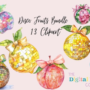 Fruits disco groovy PNG Sublimation PNGs Clipart PNG, Clipart ensemble de fraise, pomme, cerises, orange, orange, poire, baies POD instantané