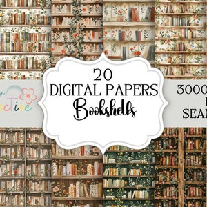 Cottage Core Bücherregal nahtlose Muster, sofortiger digitaler Download, kommerzielle Nutzung, POD Seamless, digitaler Download