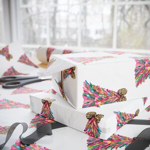 Glitter Rainbow Christmas Tree Wrapping Paper Custom Holiday Gift Wrap, Matte or Glossy Finish