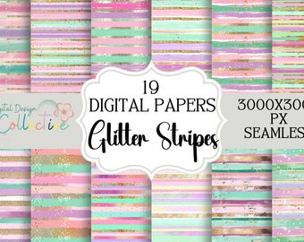 Glitter Stripe Iridescent Digital Papers instant download digital paper file for fabrics POD commercial use scrapbooking paper planner paper