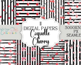 Coquette Patterns, Bows Cherry Patterns, Seamless Bow Digital Pattern, Digital Background, Commercial Use, Instant Download, POD Seamless