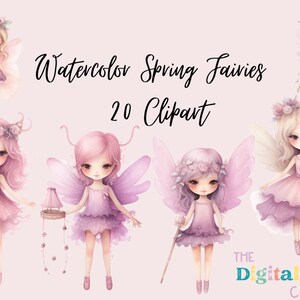 Fairies Watercolor Clipart PNG Digital Download | Autumn Fall Garden Fairy Enchanted Forest Soft Pink POD Commertial Fairy PNG Clipart