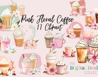 Coquette Floral Coffee Clipart Bundle, Card Making, Journaling, Digital Paper Craft, Digital PNG POD