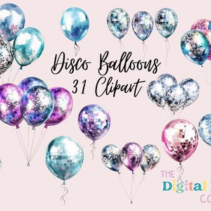 Pack de cliparts ballons disco, clipart ballons disco pour usage commercial, fête d'anniversaire, fête de naissance, PNG transparents