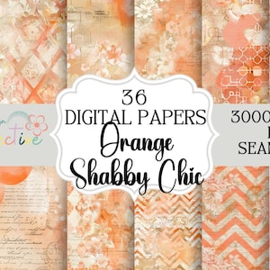 Papiers orange shabby chic sans couture, motif numérique répétitif, arrière-plan numérique, usage commercial, téléchargement immédiat, POD transparent