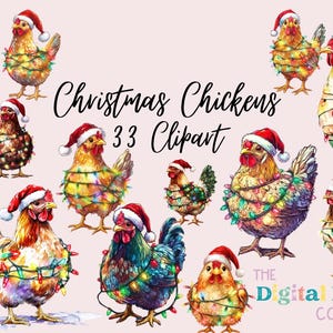 Bundle de conception de sublimation de poulet de Noël, joyeux Noël Png, clipart de poulet de Noël, animaux de Noël Png, poulet Png