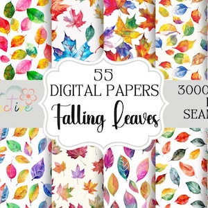 Padrões sem costura de folhas caindo | Papel digital de folhagem para impressão | Download instantâneo | Uso Comercial | Fundos de outono em aquarela