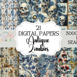 Antique Vintage Zombie Seamless Papers instant download digital paper file for fabrics POD