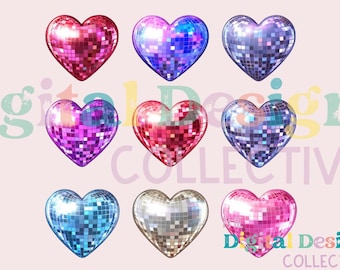 Disco Heart Rainbow Clipart Clip art Heart Illustration Disco Rainbows Digital Sublimation Designs Rainbow Shirt Design Digital Download