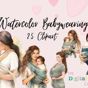 Aquarela Babywearing Clipart Pacote Mãe Bebê