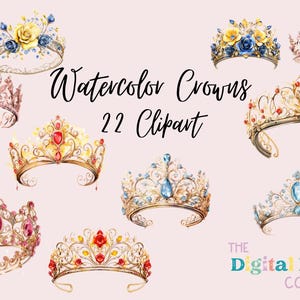 Watercolor Crown Clipart Bundle Instant Download Crafting Materials, Printable Digital Paper PNG