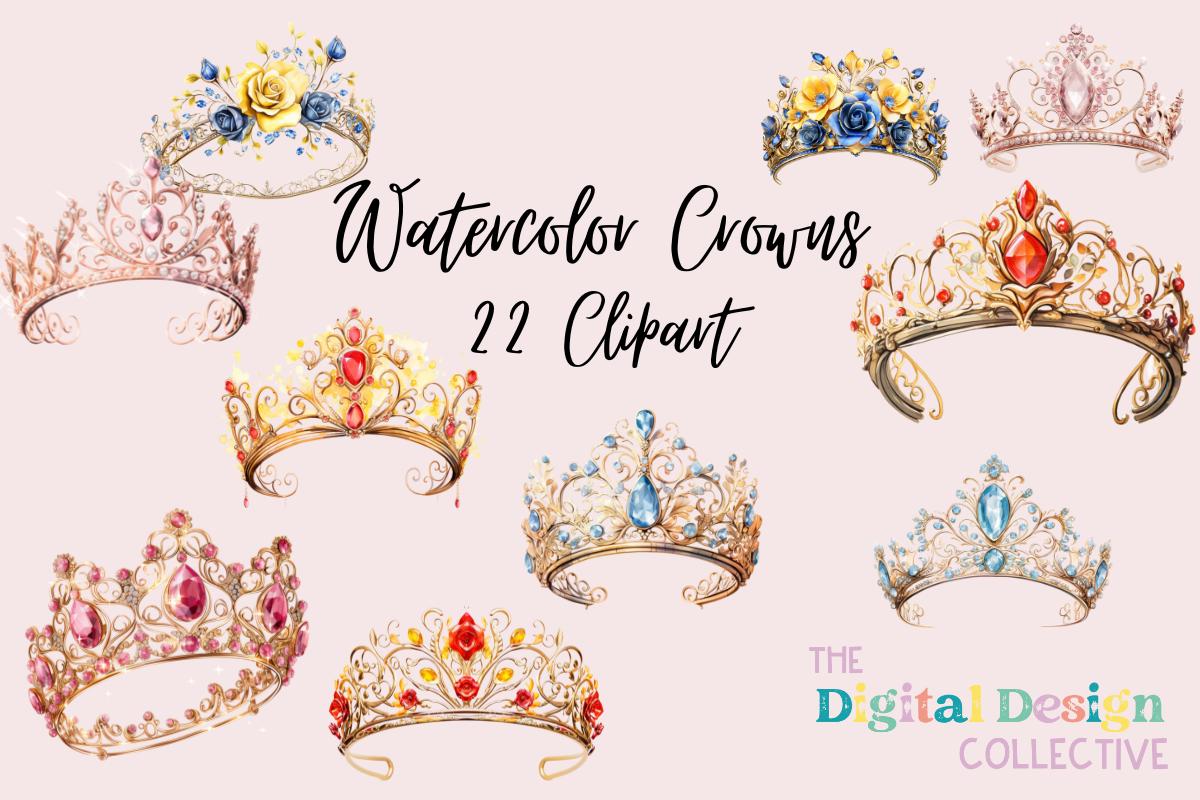 Watercolor Crown Clipart Bundle Instant Download Crafting Materials, Printable Digital Paper PNG