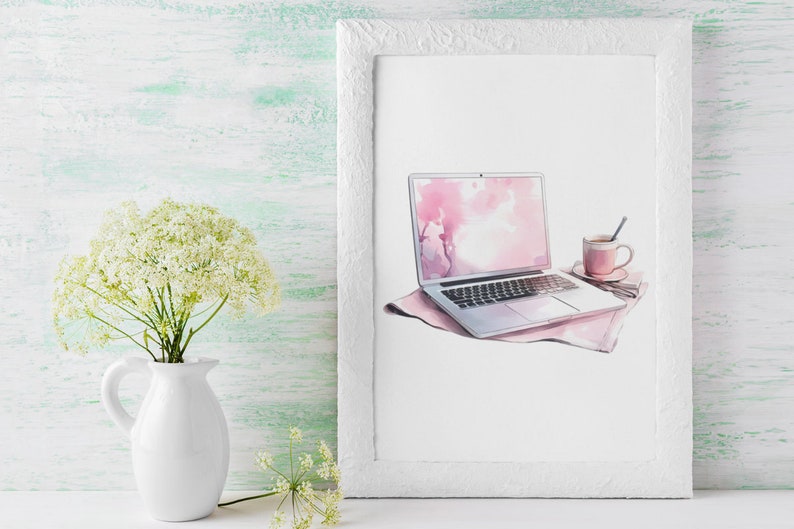 Watercolor Pink Girl Boss Clipart Bundle - Feminine Office Decor, Boss Lady Art, Digital Download, High-Res PNG Files, POD Clipart, Planner image 2