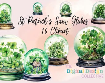 St Patrick's Snow Globes | Leprechaun, Shamrock, Celtic Knot, Irish Green Illustrations | Instant Download for Commercial Use Watercolor