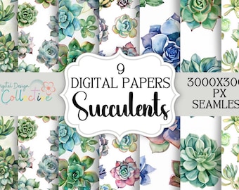 Cacti and Succulents Seamless Patterns, Boho Seamless Digital Pattern, Digital Background, Commercial Use, Instant Download, POD Seamless