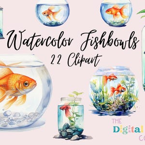 Watercolor Fish Bowl Clipart Bundle
