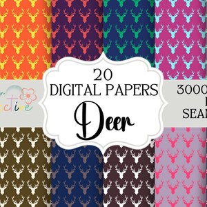 Colorful Deer Head Digital Papers Bundle, Repeating Digital Pattern, Digital Background, Commercial Use, Instant Download, POD Seamless