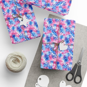 Pink and Blue Preppy Watercolor Snowflake Wrapping Paper Lilly-Inspired Christmas Gift Wrap