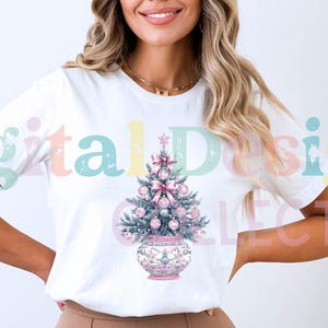 Chinoiserie Christmas Tree with Pink Bow PNG //Pink Christmas PNG // Chinoiserie Christmas // Grandmillenial Christmas / Southern Christmas