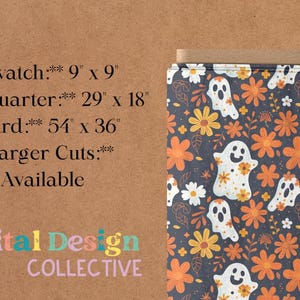 Floral Happy Ghost Halloween Fabric By The Yard, Witch Fabric, Ghost Fabric, Custom Printed Fabric By The Yard 100% Cotton