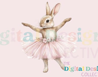 Coniglietto carino in tutù, Clipart coniglietto, Arredamento per la cameretta dei bambini, PNG per la cameretta dei bambini, Download immediato, PNG