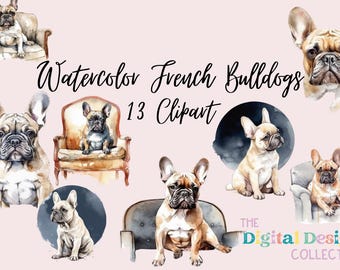 Cute French Bulldog Sublimation Clipart| High-Quality Transparent PNG | Watercolor Illustration | Frenchie Dogs, Paper Crafting POD Clipart