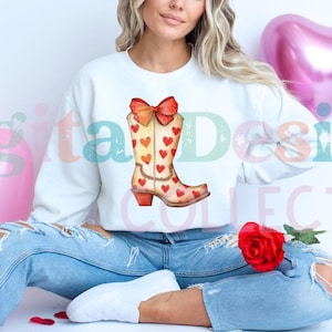 Western Boots Png, Valentine&#39;s Day Png Clipart, Cowgirl Sublimation Printing for T-Shirts, Mug, Rose With Boots Png Cowgirl Hat Png Download